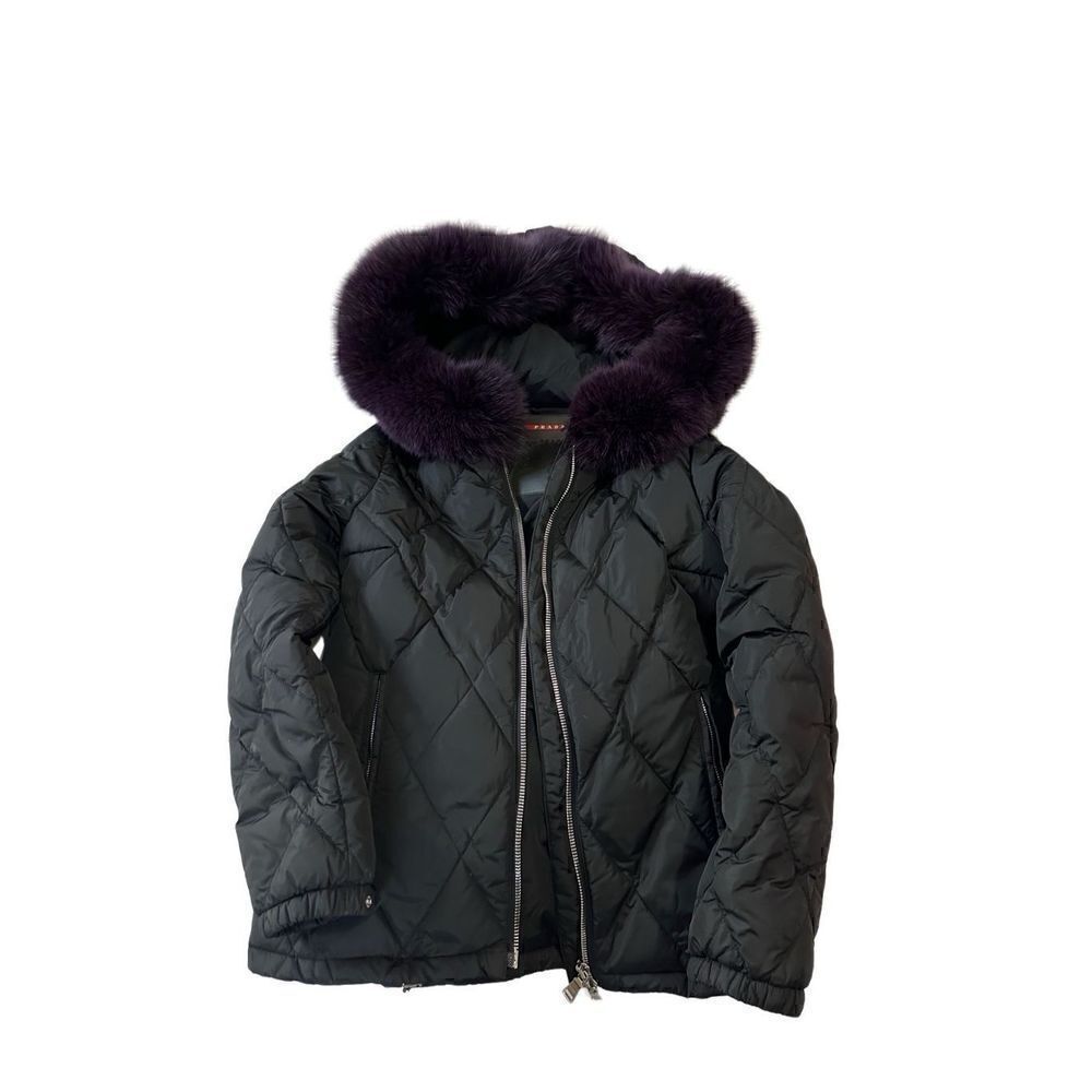 Prada fur trimmed hoodie down jacket size S